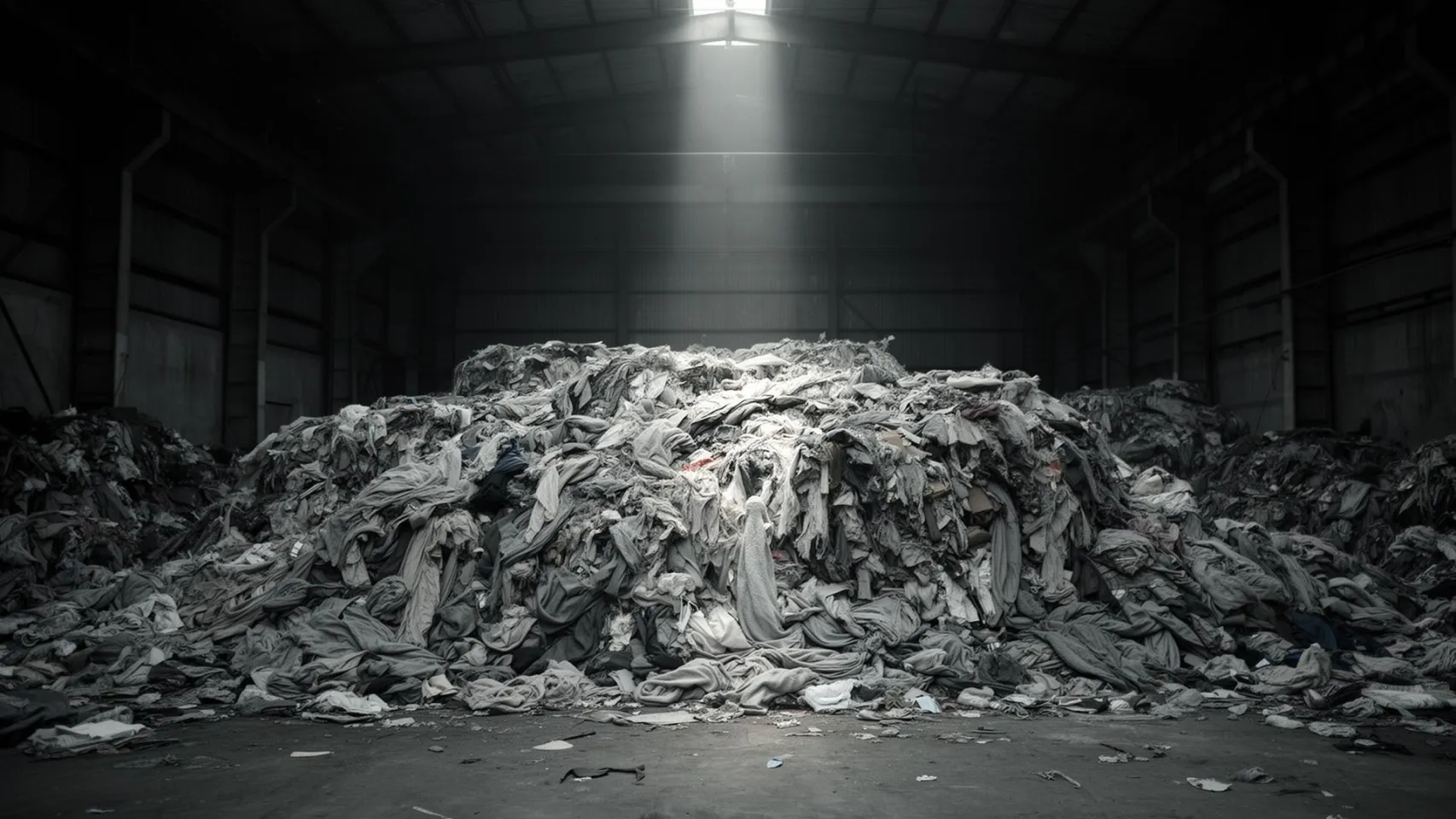Textile waste in industrial warehouse